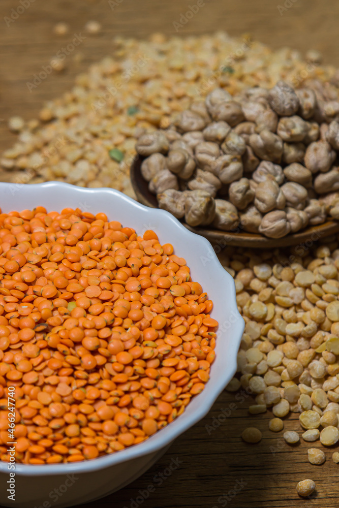 Various cereals on a wooden background. The concept of wholesome food. Vegetarian food Various cereals on a wooden background. The concept of wholesome food. Vegetarian food