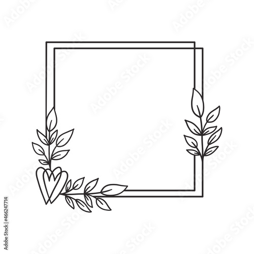 Hand drawn floral wreath with heart and leaves.