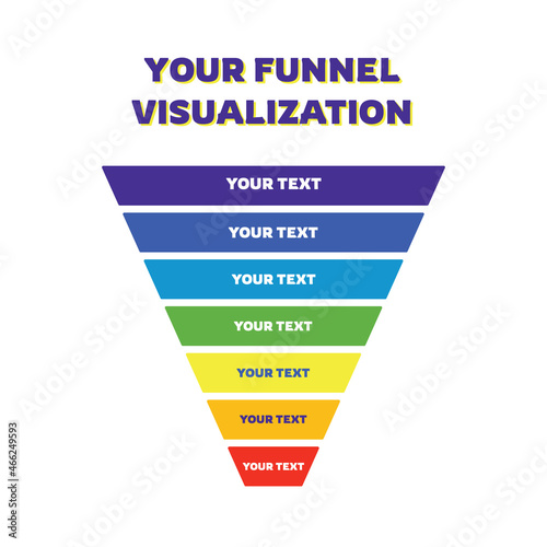 Funnel diagram seven steps vector template. Clipart image isolated on white background.