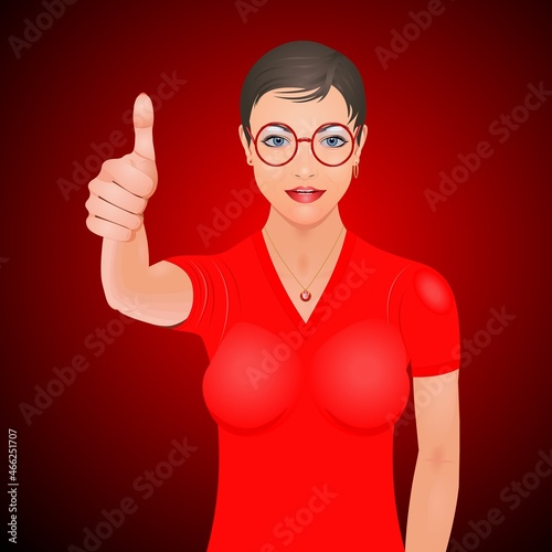 Jeune femme levant le pouce