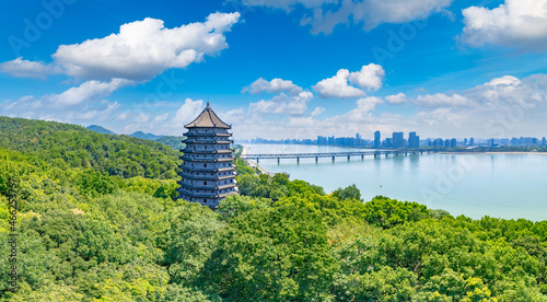 Bild auf Leinwand Liuhe Tower Cultural Park, Hangzhou City, Zhejiang province