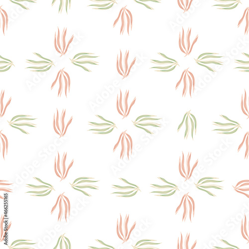 Abstract green and red seaweeds seamless pattern on white background.
