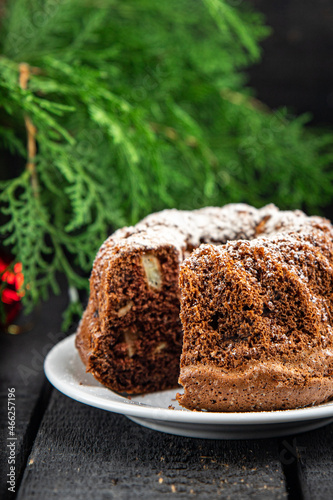 christmas cake sweet homemade cakes dessert new year chocolate sponge cake food background rustic top view copy space
