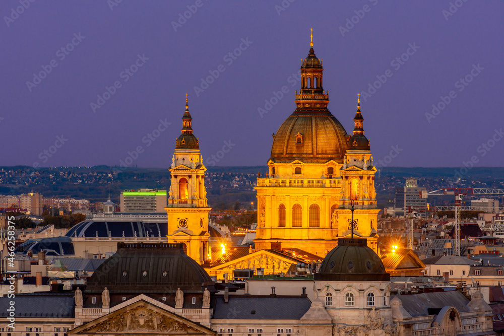 St. Stephen's Basilica at night, Budapest, Hungary