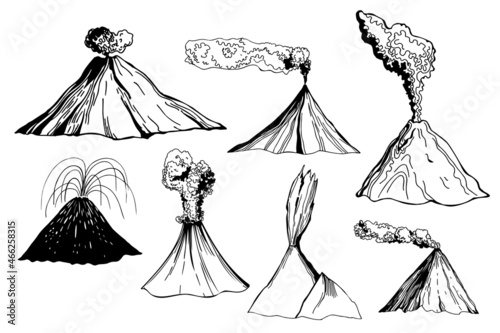 Volcanoes set. Sketch  illustration.