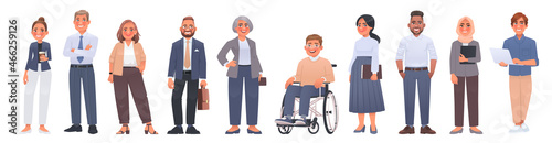 Multinational business team. Set of characters of men and women of different ages and races dressed in business suits