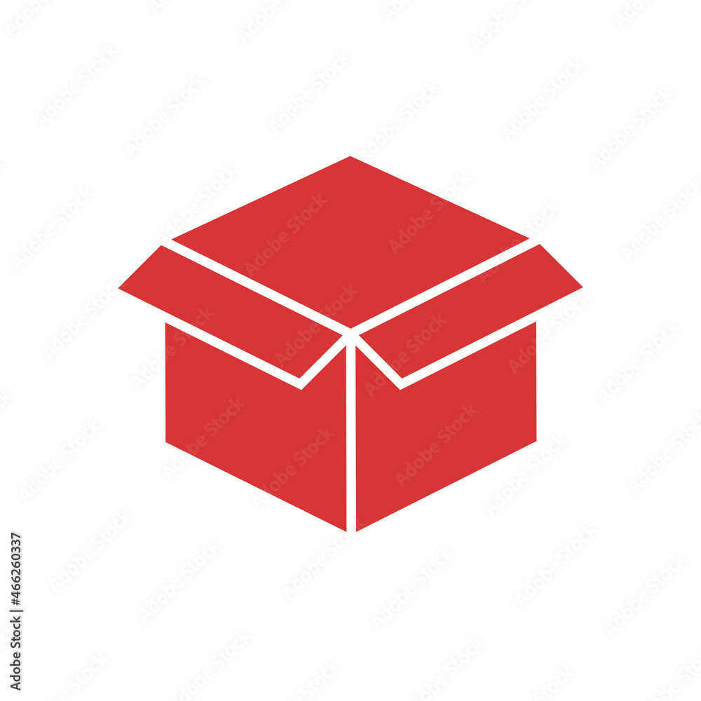 Open box vector icon. Red symbol Open box vector icon. Red symbol