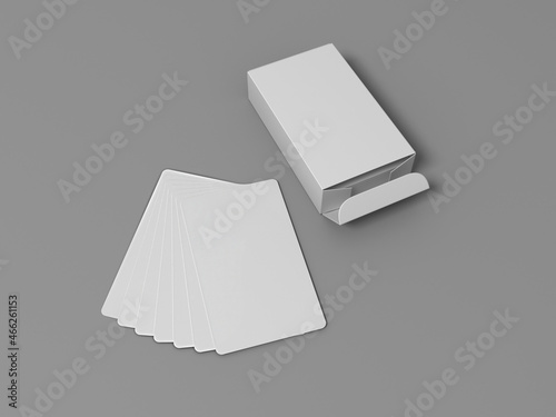 3d rendering of a white deck of cards with packaging on grey background