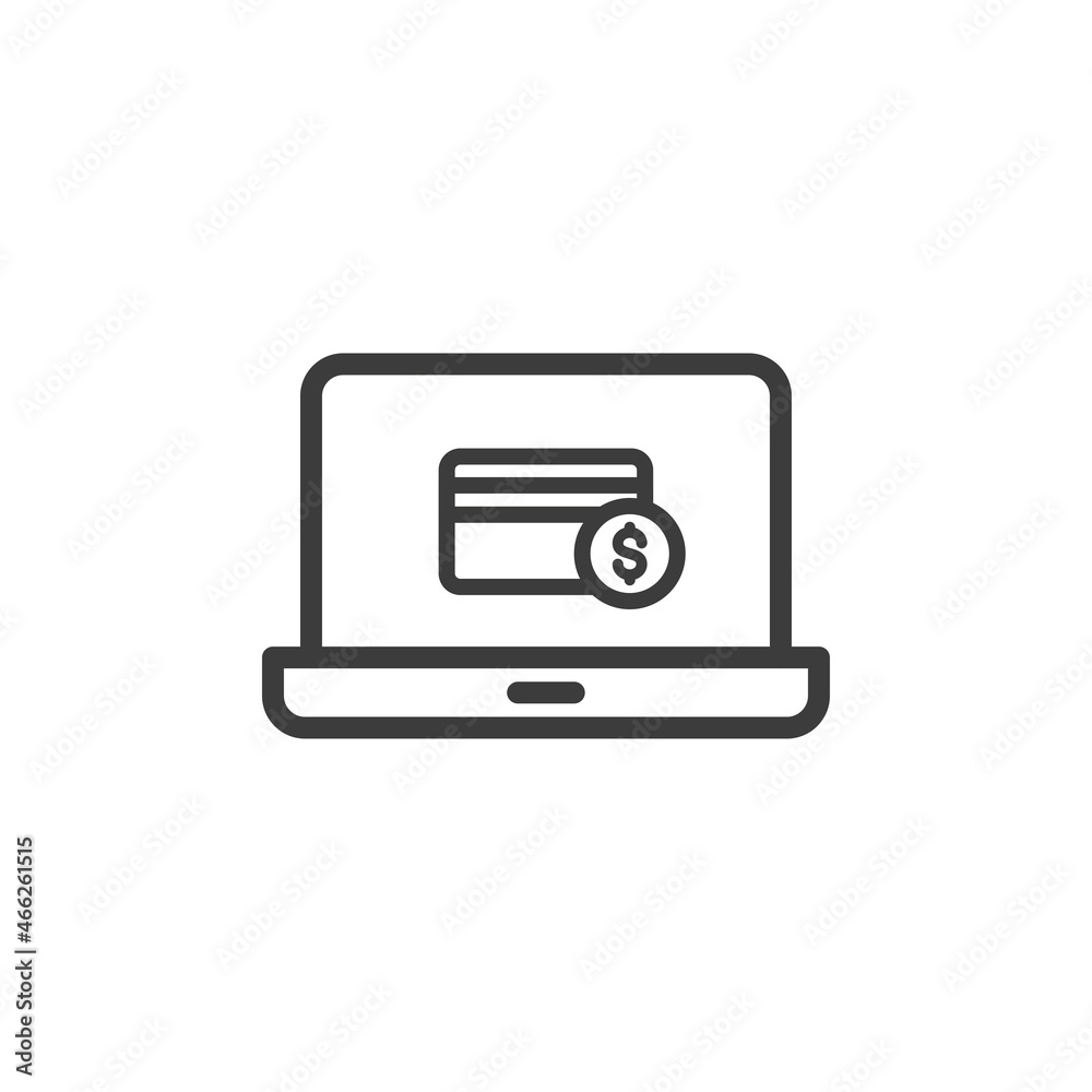 Laptop with card and dollar icon on white background Laptop with card and dollar icon on white background