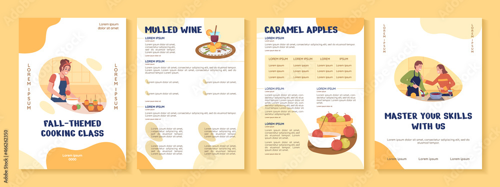 Fall themed cooking class flat vector brochure template. Flyer, booklet, printable leaflet design with flat illustrations. Magazine page, cartoon reports, infographic posters with text space