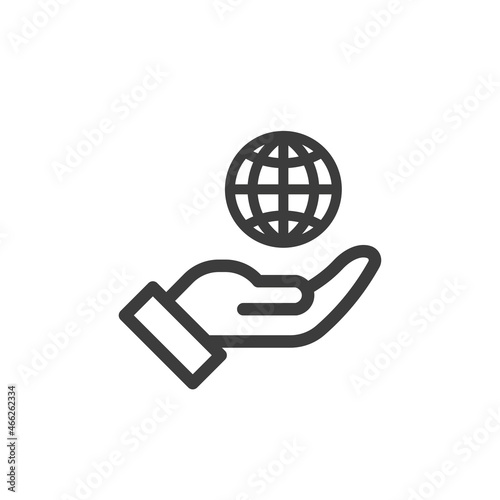 Hand holding a globe icon with white background