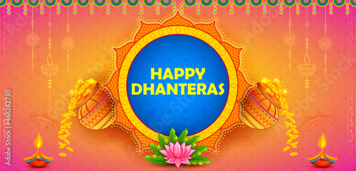 Dhanteras celebration on Happy Diwali light festival of India background