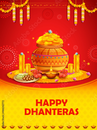 Dhanteras celebration on Happy Diwali light festival of India background