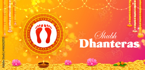 Dhanteras celebration on Happy Diwali light festival of India background