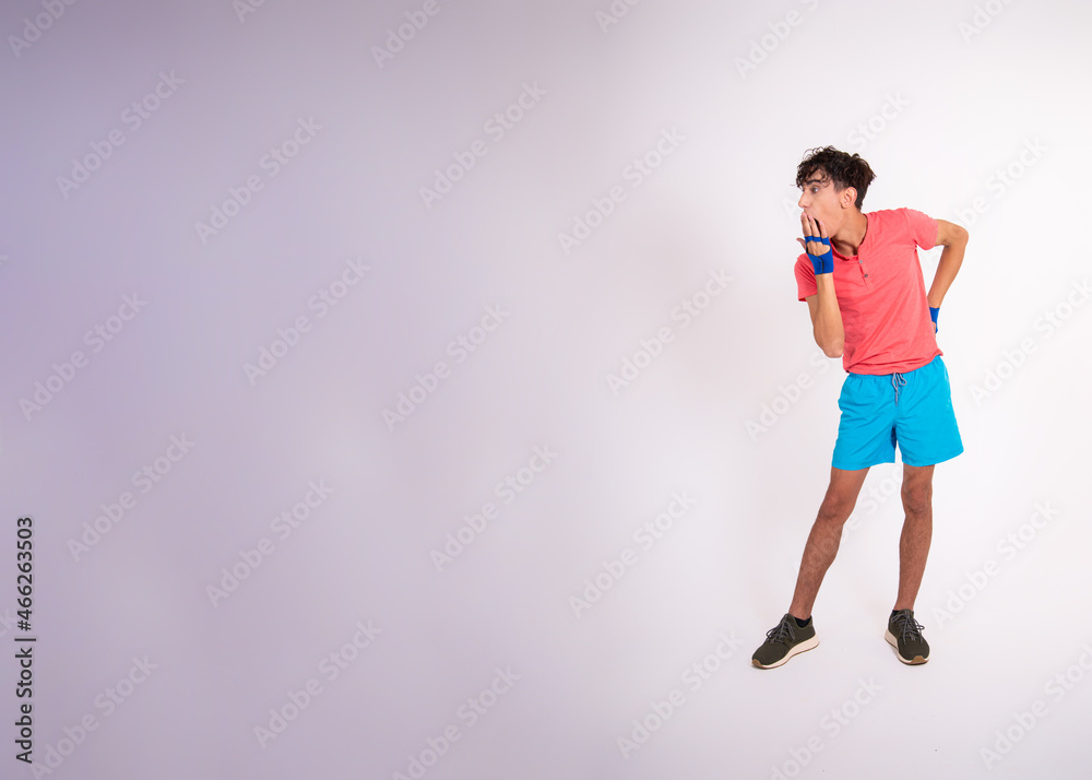 Young funny student is engaged in fitness. Young funny student is engaged in fitness.