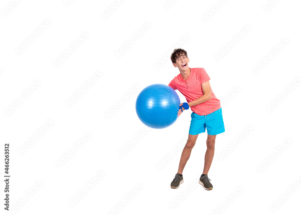 Young funny student is engaged in fitness. Young funny student is engaged in fitness.