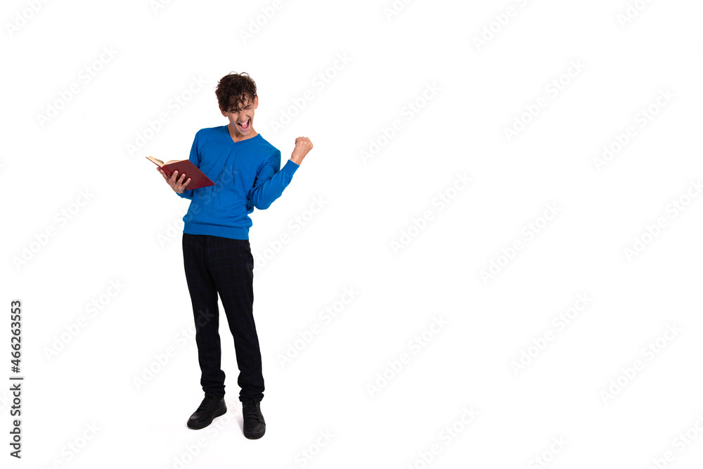 Young funny student posing in the studio. Study and work. Young funny student posing in the studio. Study and work.