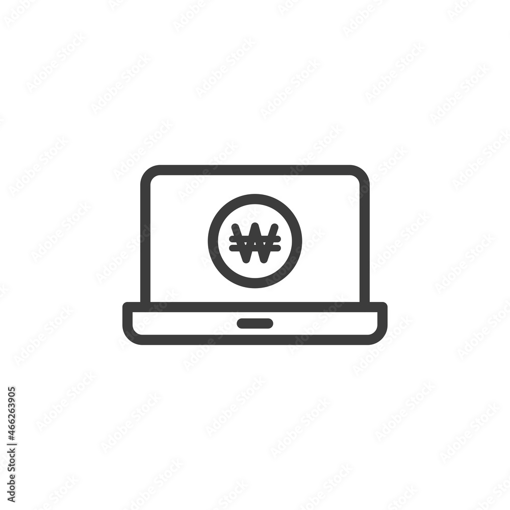 Laptop with Korean won icon on white background Laptop with Korean won icon on white background