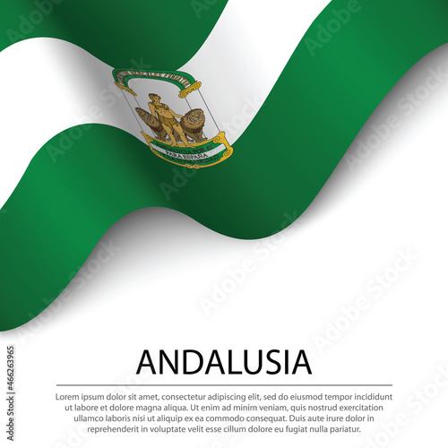 Waving flag of Andalusia is a region of Spain on white backgroun photo