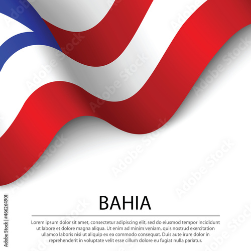 Waving flag of Bahia is a state of Brazil on white background.