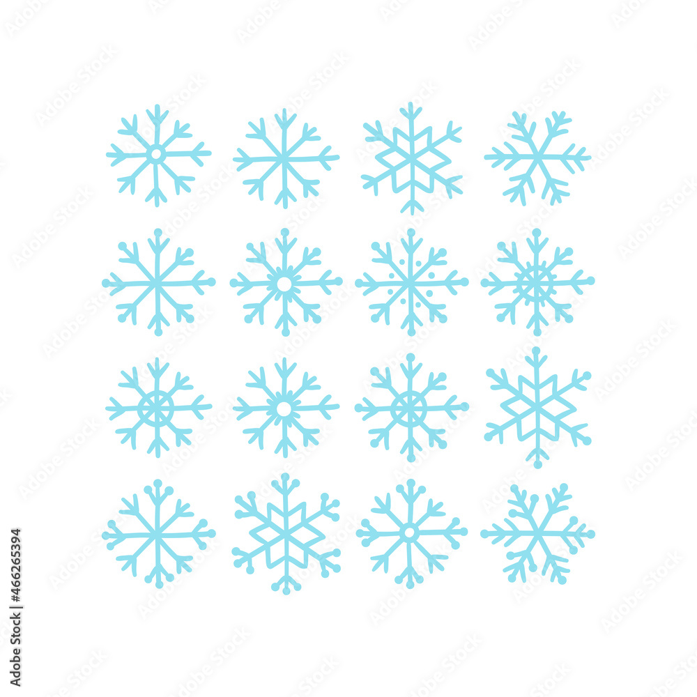 Set of 16 doodle snowflakes