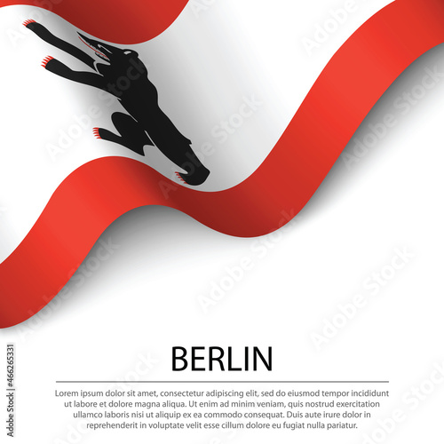 Waving flag of Berlin is a state of Germany on white background