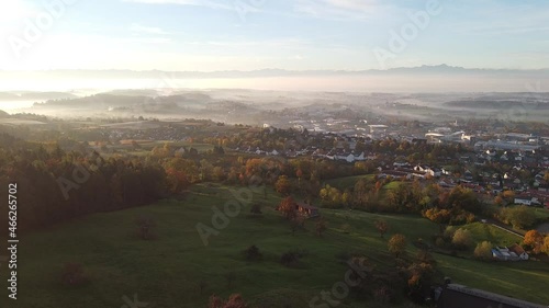 Flug über herbstliche Bodenseelandschaft bei Markdorf photo