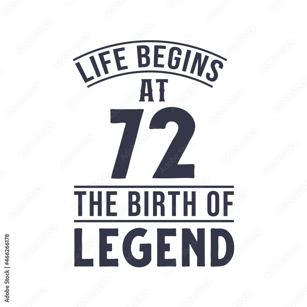 Fototapeta premium 72nd birthday design, Life begins at 72 the birthday of legend