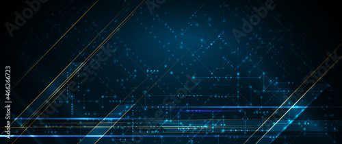 Vector Abstract circuit board, Illustration high tech computer, engineering, science and information technology on dark blue color background. Hi-tech digital technology and futuristic concept