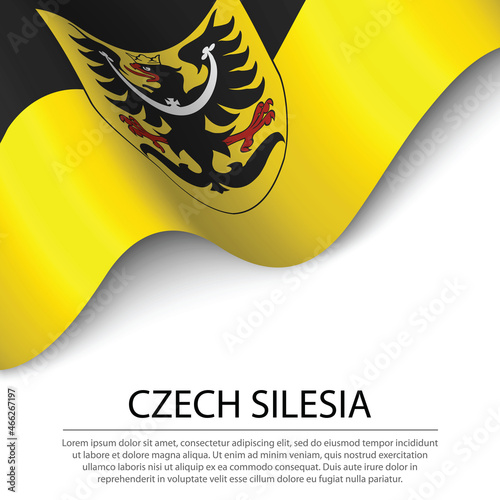 Waving flag of Czech Silesia on white background. Banner or ribb