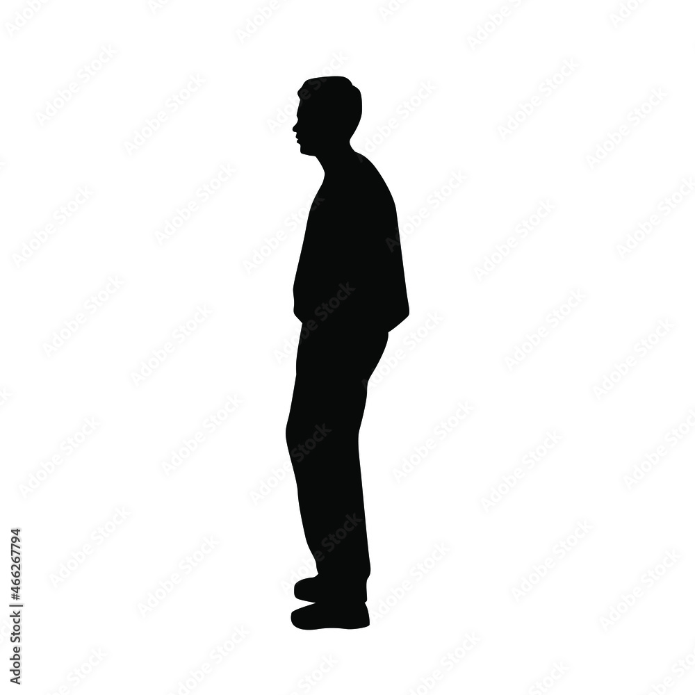 Vector silhouette man standing, profile, black color, isolated on white background