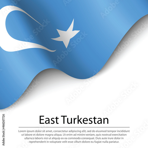 Waving flag of East Turkestan on white background. Banner or rib