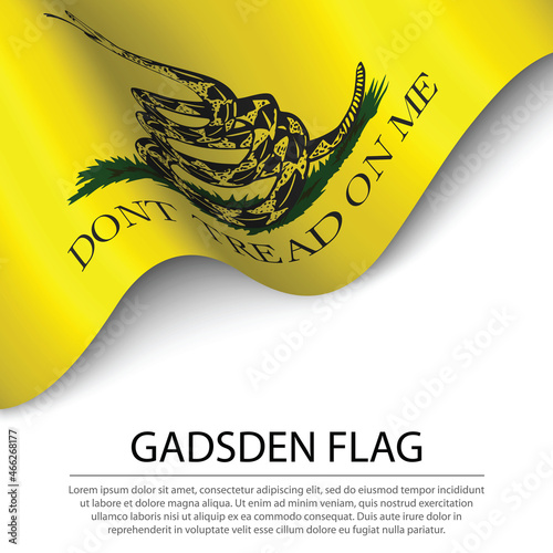 Waving Gadsden flag on white background. Banner or ribbon templa
