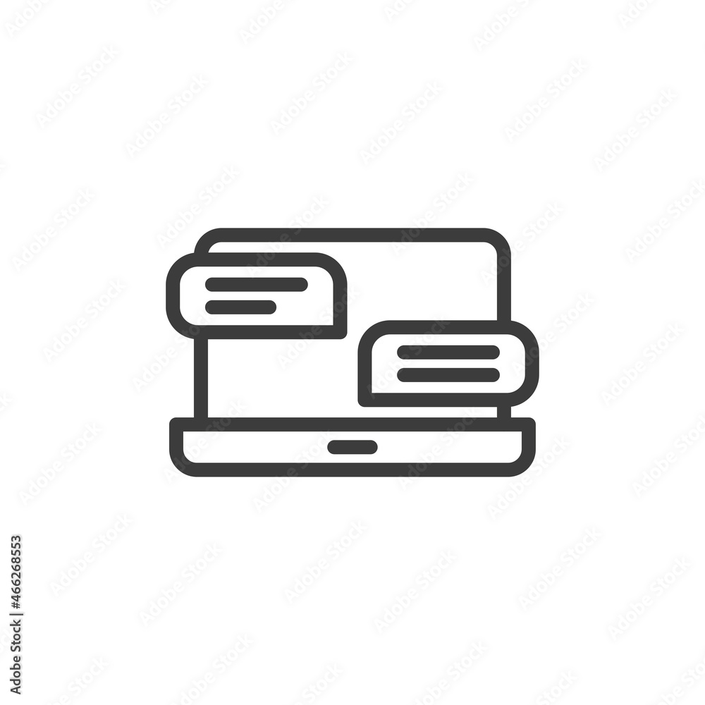 Laptop with message or chat icon and white background. Laptop with message or chat icon and white background.