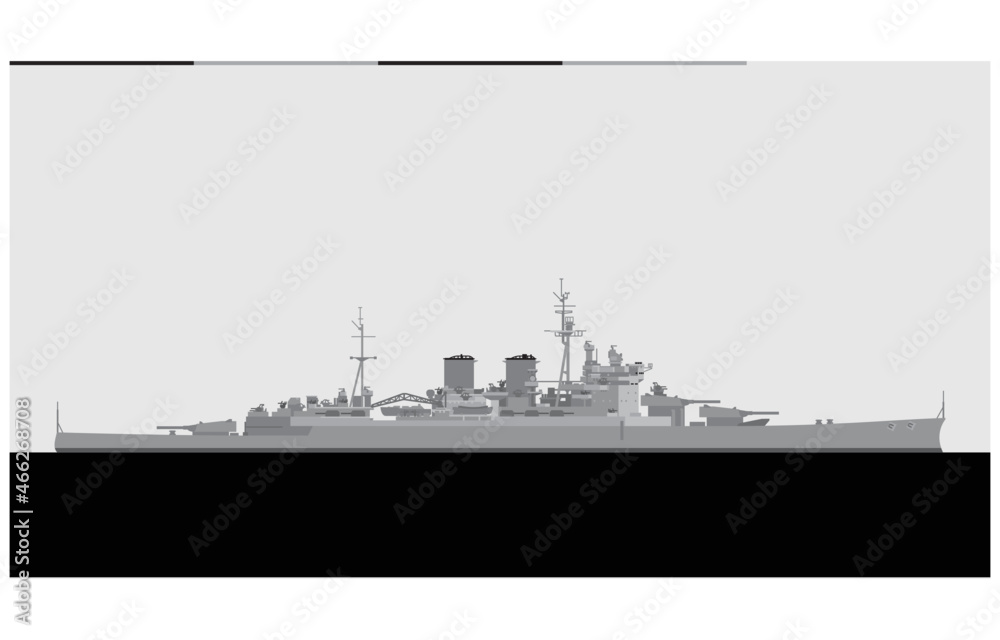 Obraz premium HMS RENOWN 1944. Royal navy battlecruiser. Vector image for illustrations and infographics