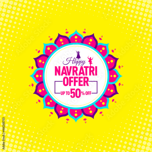 Navratri Festival Offer, Template, Banner, Logo Design, Icon, Poster, Unit, Label, Web Header, Vector, illustration, Tag, Diwali Celebration background, Sign, Symbol, 50%off, Modern logo.
