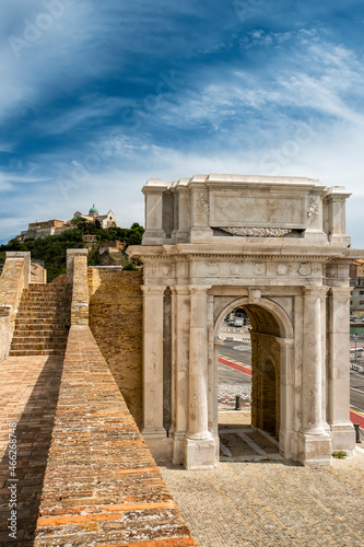 The Arch of Trajan and behind the Cathedral of St Cyriac, Ancona, Marche, Italy