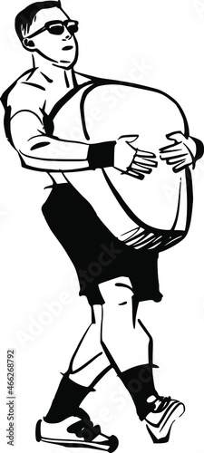 the vector illustration of the athlete is walking with heavy weight