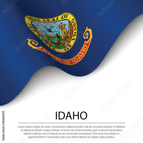 Waving flag of Idaho is a state of USA on white background.