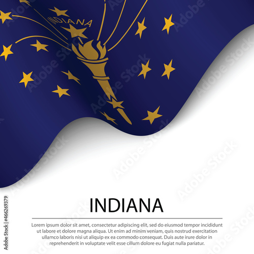 Waving flag of Indiana is a state of USA on white background.