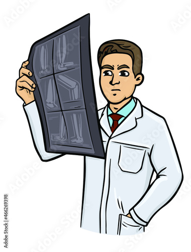 Vector isolated doctor orthopaedist look through X-ray shot