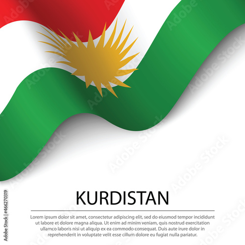 Fotografie Waving flag of Kurdistan on white background. Banner or ribbon