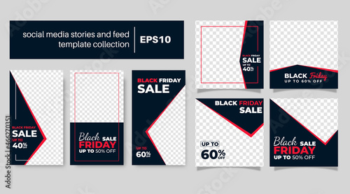 Set of Creative Modern Black Friday sale social media post template banner collection. best for business promotion. vector illustration