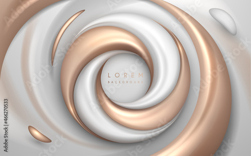 Abstract white and gold swirl shapes background