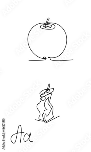 Apple stump one continuous line. Apples set single line. Black and white vector illustration 