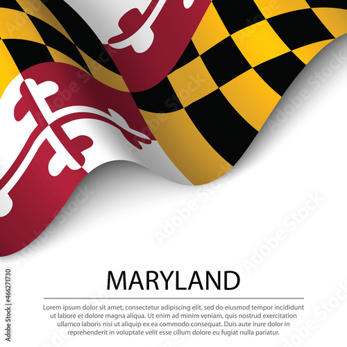 Waving flag of Maryland is a state of USA on white background.