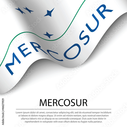 Waving flag of Mercosur on white background. Banner or ribbon te photo