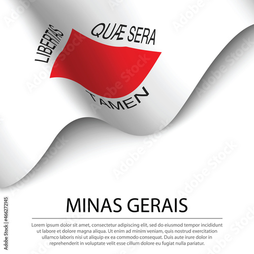 Waving flag of Minas Gerais is a state of Brazil on white backgr