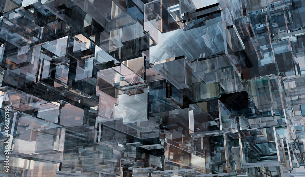 Abstract 3d background of glass cubes. 3d rendering