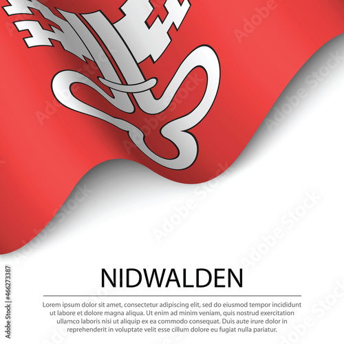 Waving flag of Nidwalden is a canton of Switzerland on white bac